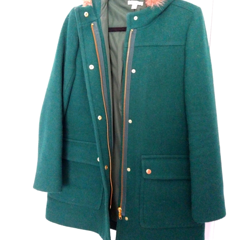 J crew women's forest green hooded parka coat